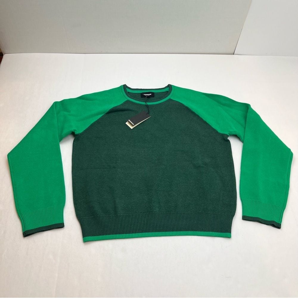 Monrow Soft Knit Colorblock Raglan Womens Size Small Green Stretch Soft NEW