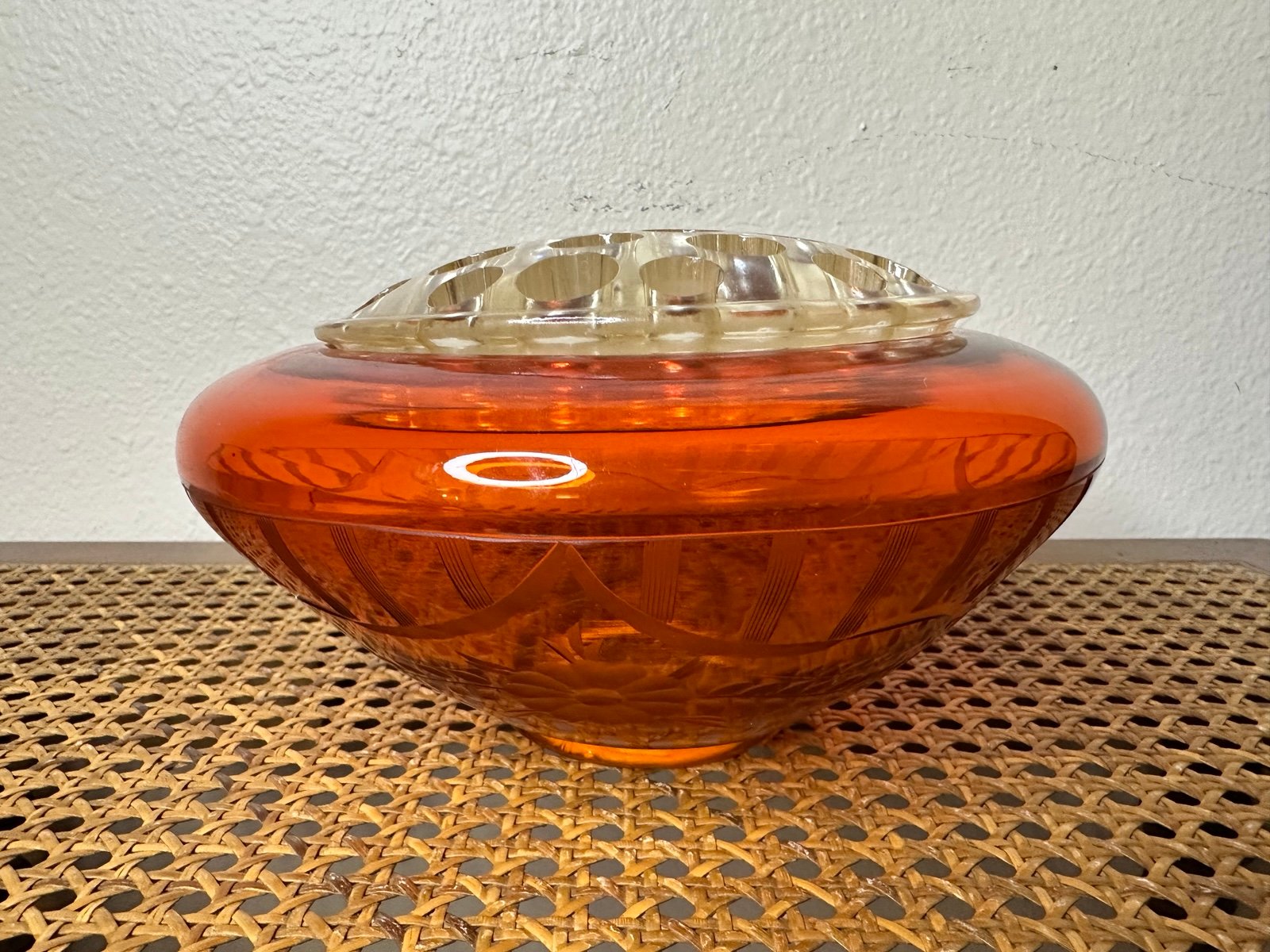 Vintage Acrylic Flower Frog with orange vessel