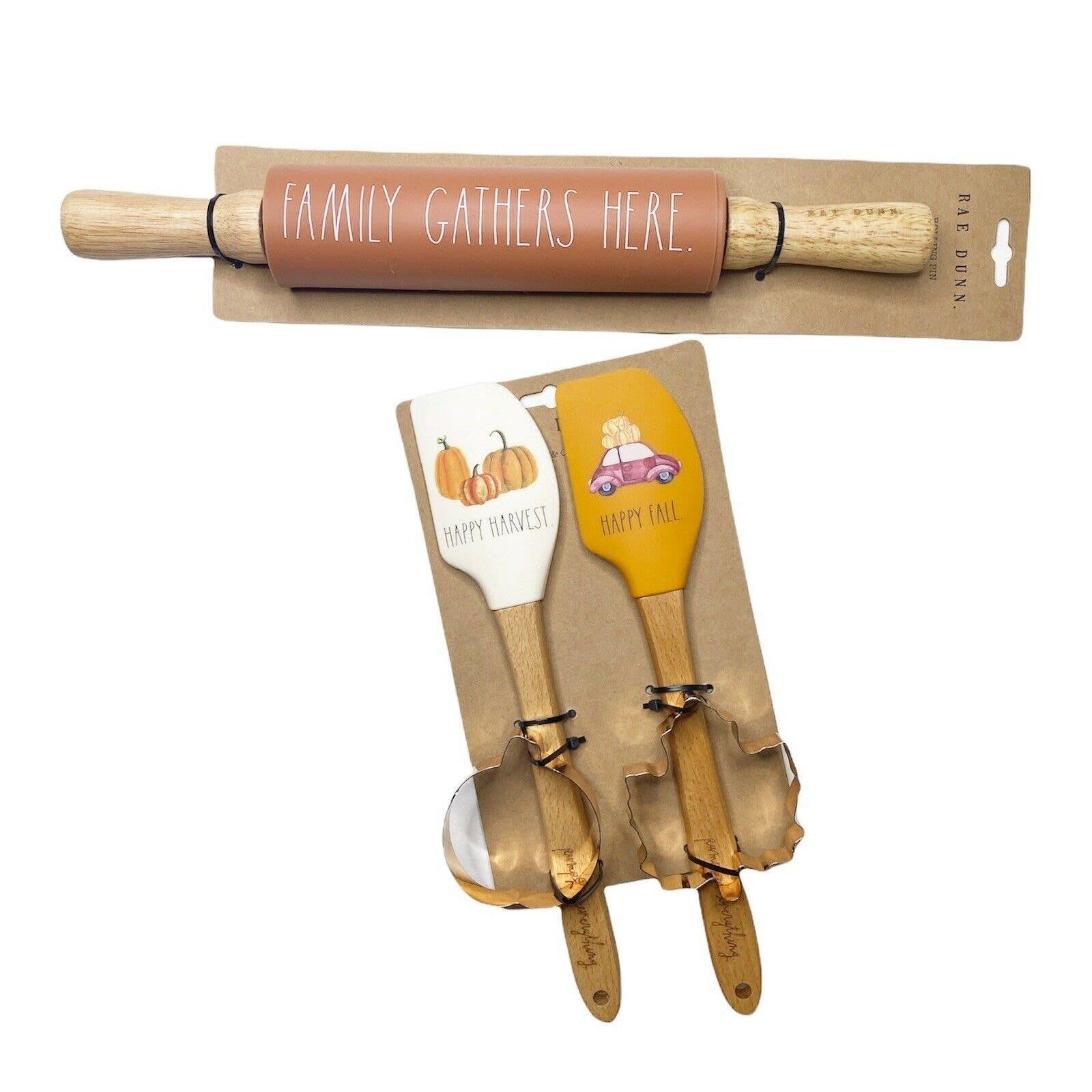 RAE DUNN Thanksgiving Spatula And Rolling Pin Cookie Cutter Baking Set Pumpkin