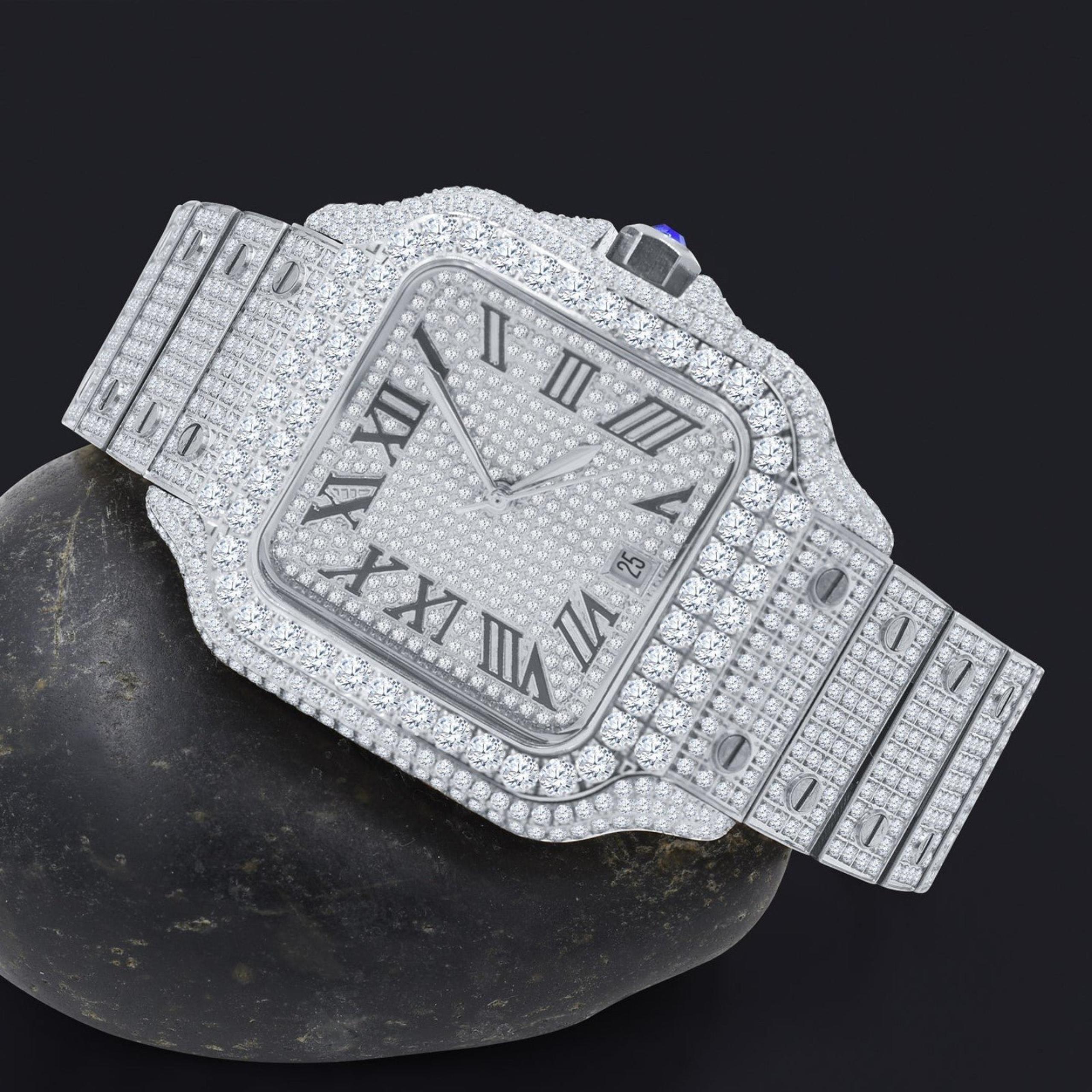 18K GOLD plated - REAL VVS MOSSANITE MENS WATCH / ICED OUT BUSS DOWN