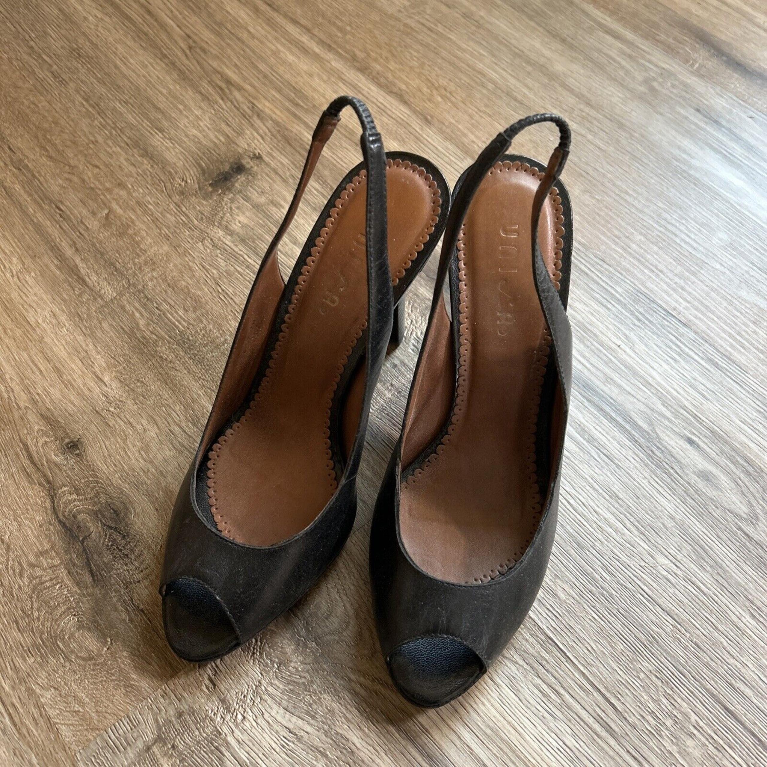 Unisa Black 100% Soft Genuine Leather Peep Toe Sling Back Pump Heels Sz 7