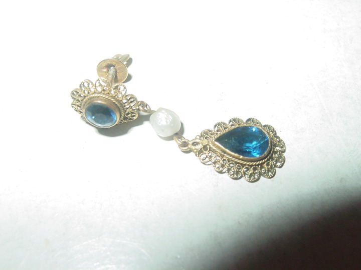 14K Blue Stones Single Earring Potential Pendant