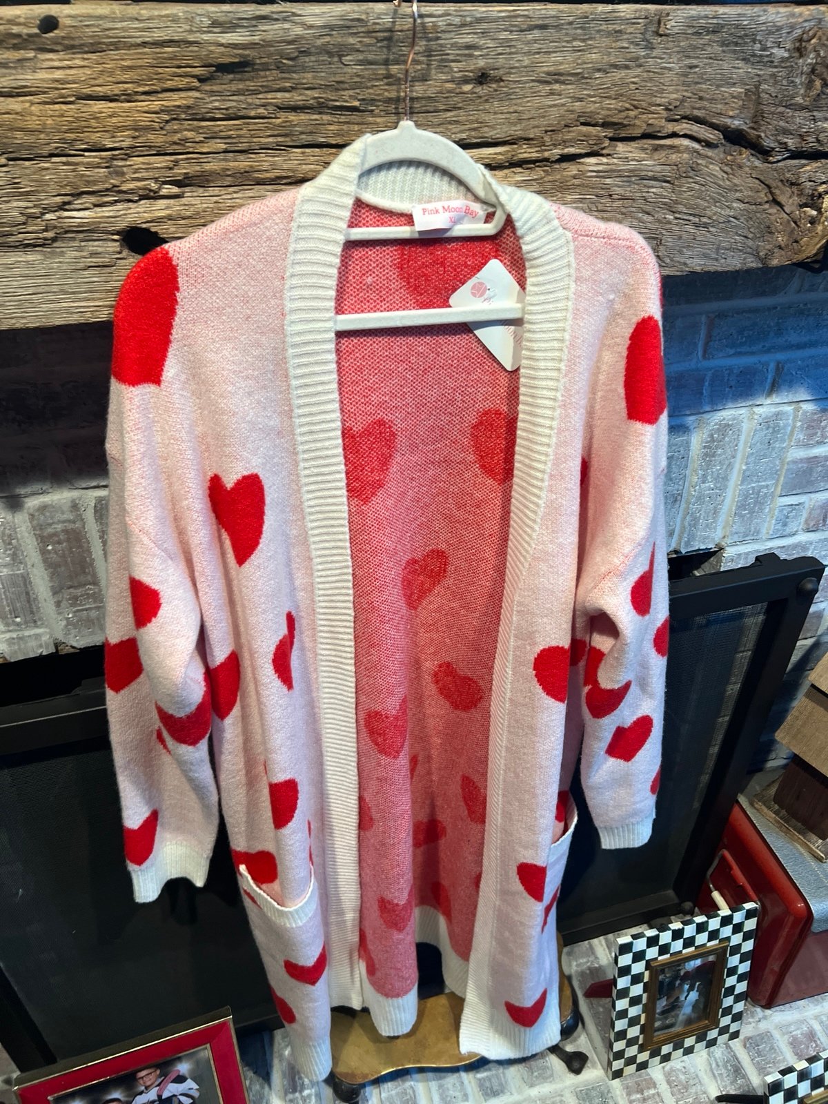 Pink moon bay heart oversized Cardigan women’s xl nwt