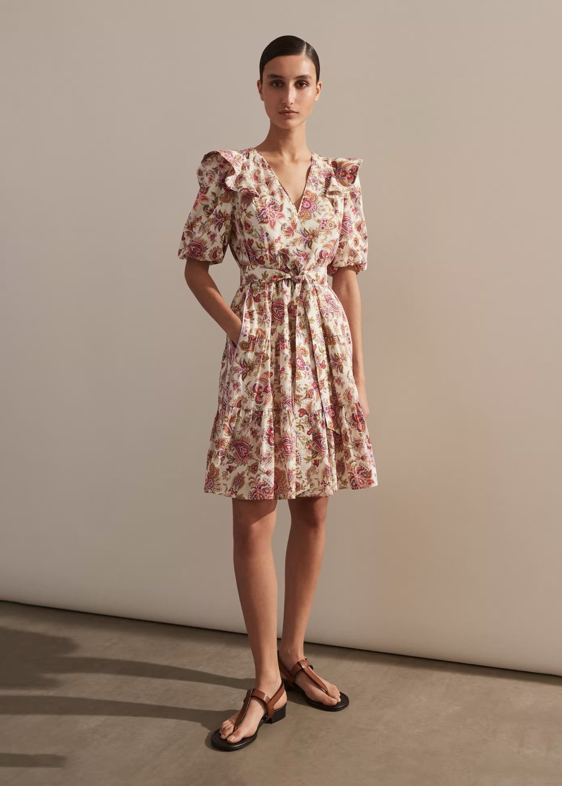 ME + EM Cotton Paisley Print Short Dress + Belt - Size US 4