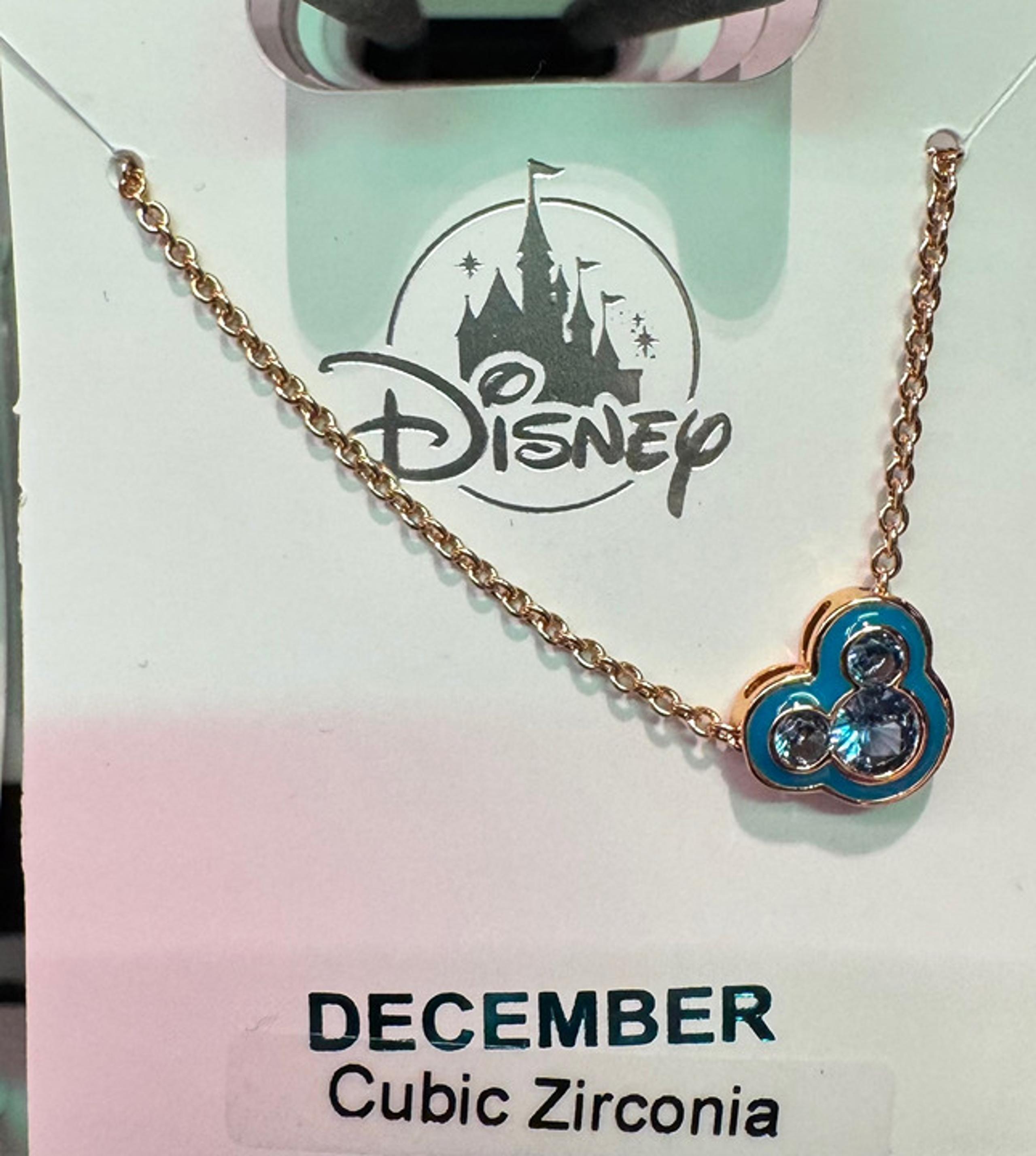 Disney Parks Mickey Mouse CZ Faux Zircon December Birthstone Necklace Gold Color