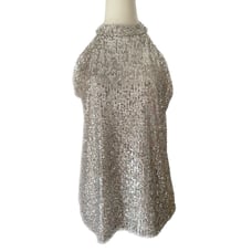 CABLE & GAUGE New Cream Sequin Sleeveless Turtleneck Halter Top, Size Small
