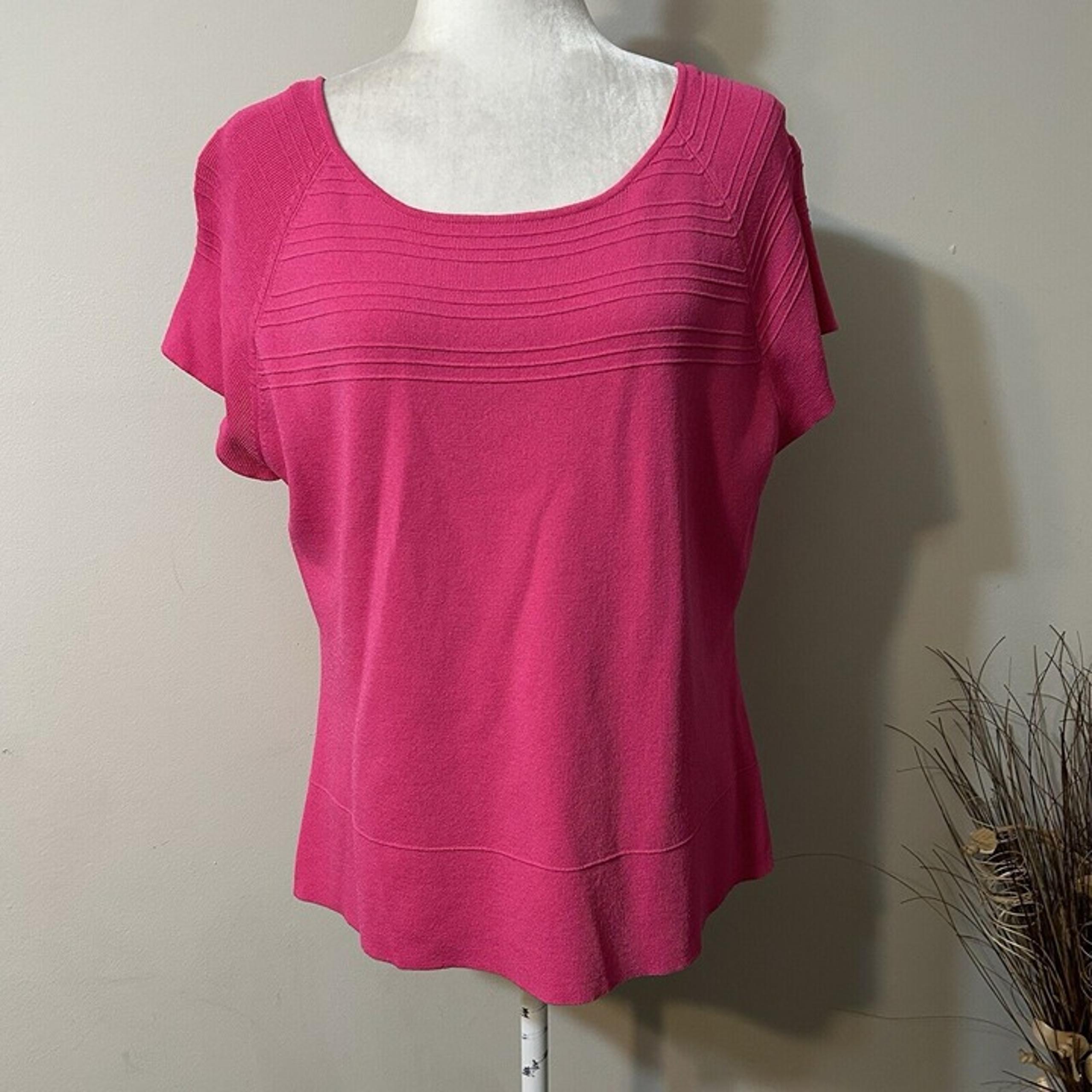 Sag Harbor Knit Sweater Top Women Hot Pink Short Sleeve Scoop Neck Stretch Sz XL