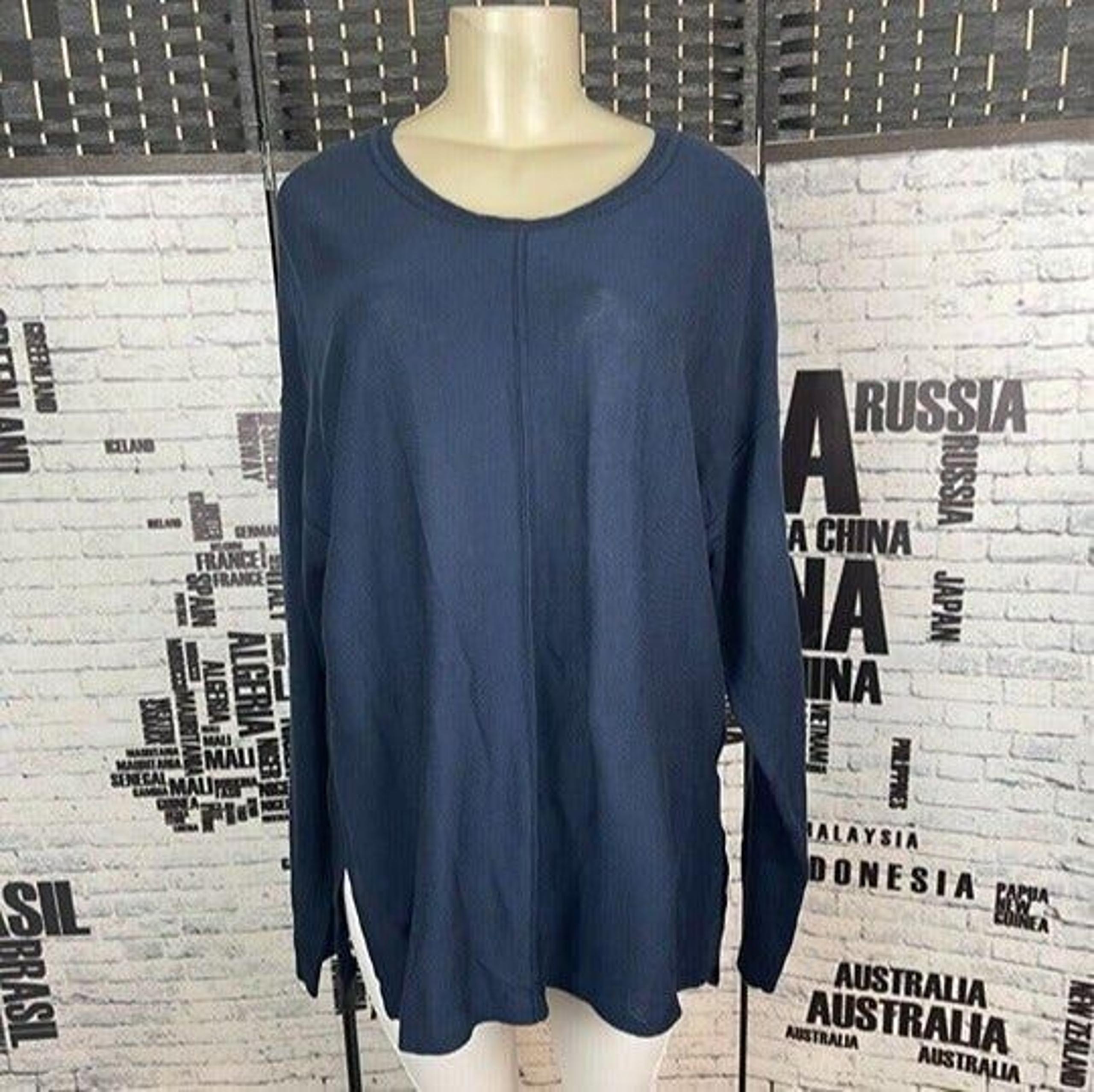 Van Heusen L Navy Blue Crew Neck Ribbed Trim Long Raglan Sleeve Sweater