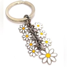 COACH White Cascading Daisies Silver Hardware Keychain FOB Bag/Purse Charm NWOT
