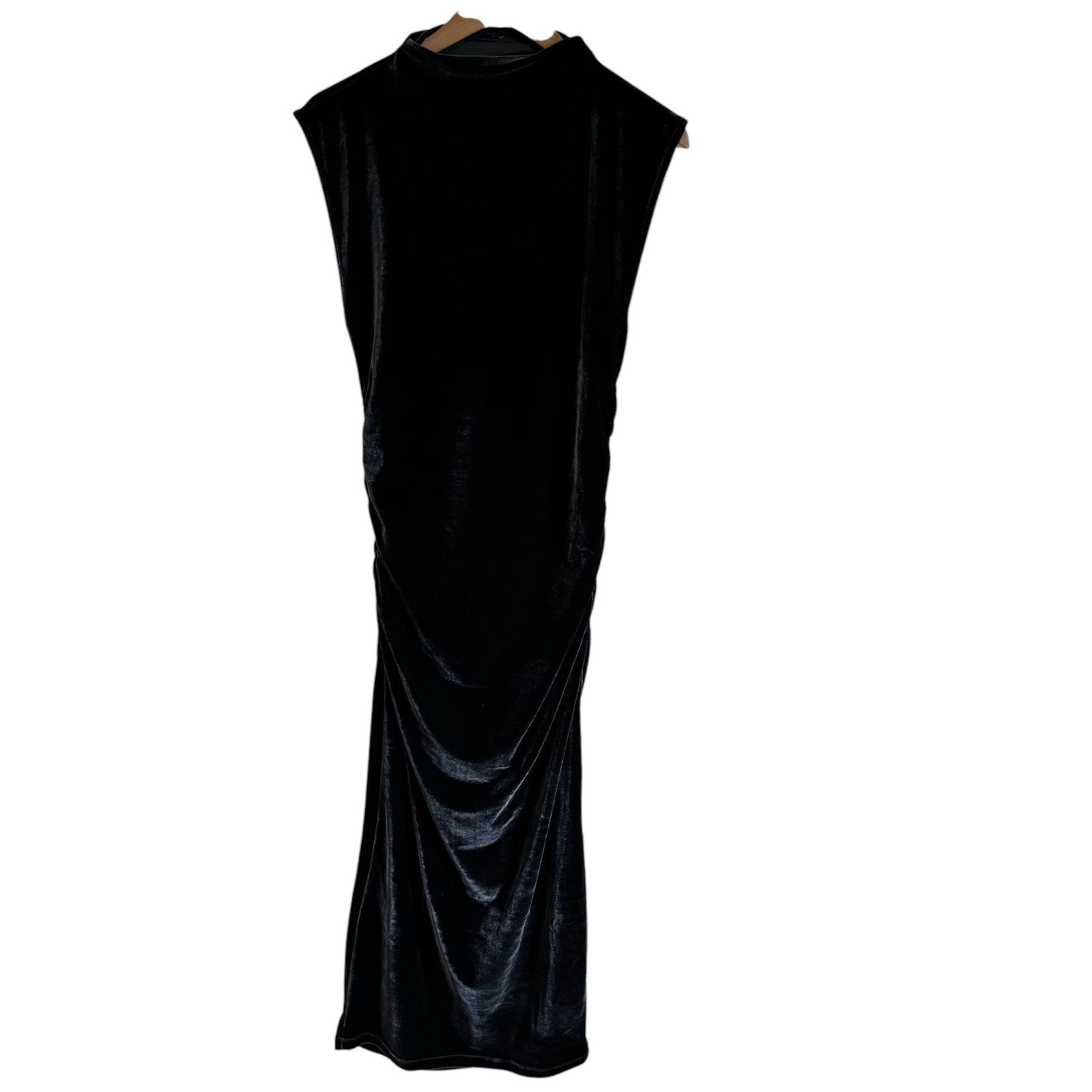 Target Velvet Dress Sleeveless Ruched Bodycon Midi Dress dark gray Size small