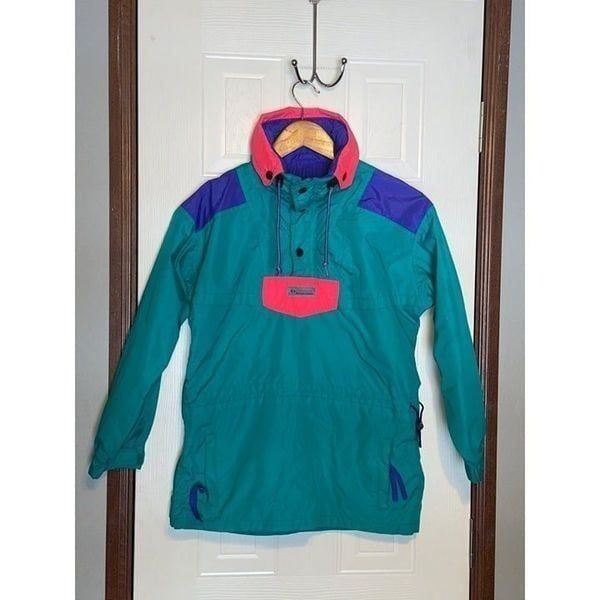 Columbia Vintage 90s 1/4 Zip Hooded Jacket Pullover Teal. Purple, Pink Size Yout