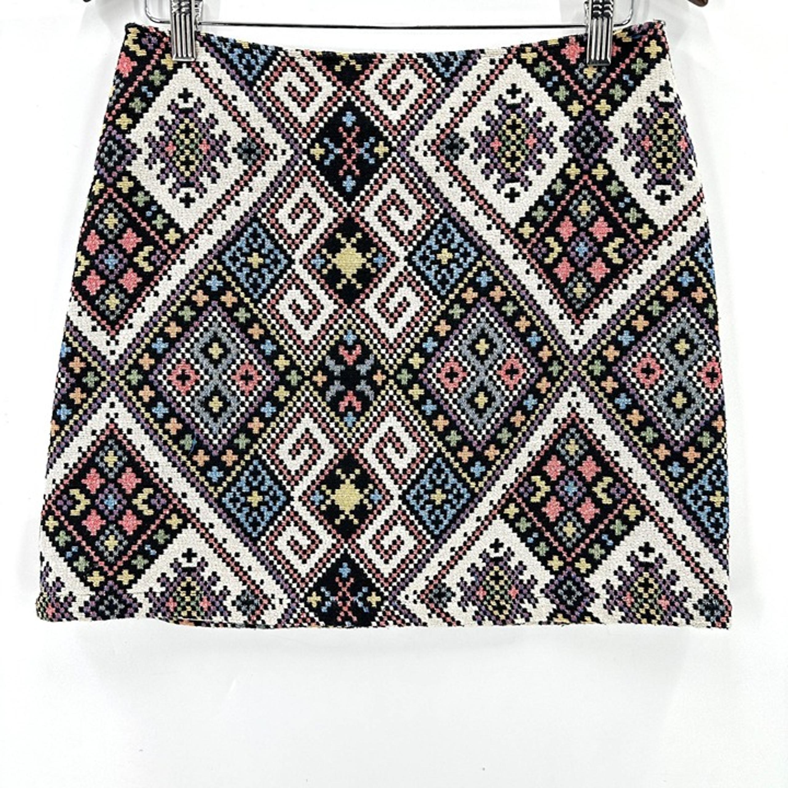 THML Mini Skirt Womens Lined Aztec Ikat Pattern Multicolor Polyester Blend L