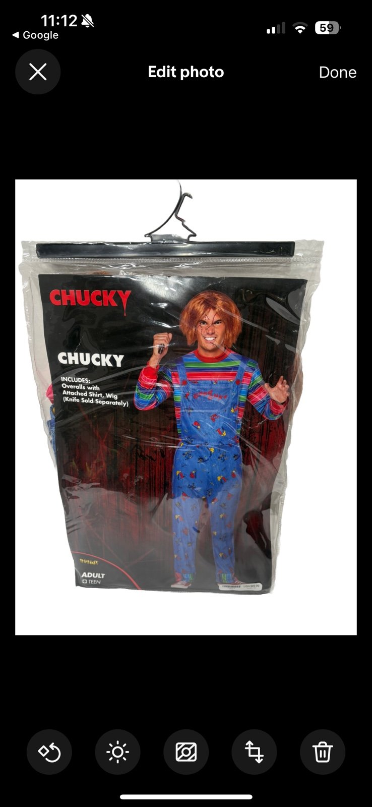 Spirit Halloween Chucky Costume Adult Teen (medium) Overalls Shirt Wig Complete