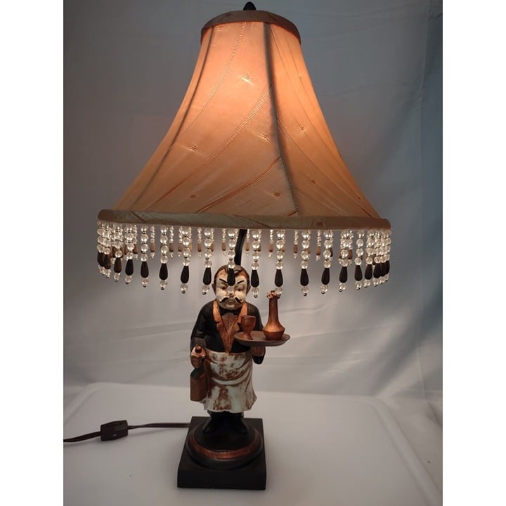 21 Asian Chef/Butler/Waiter Kitchen Table Lamp w/ Beaded Shade