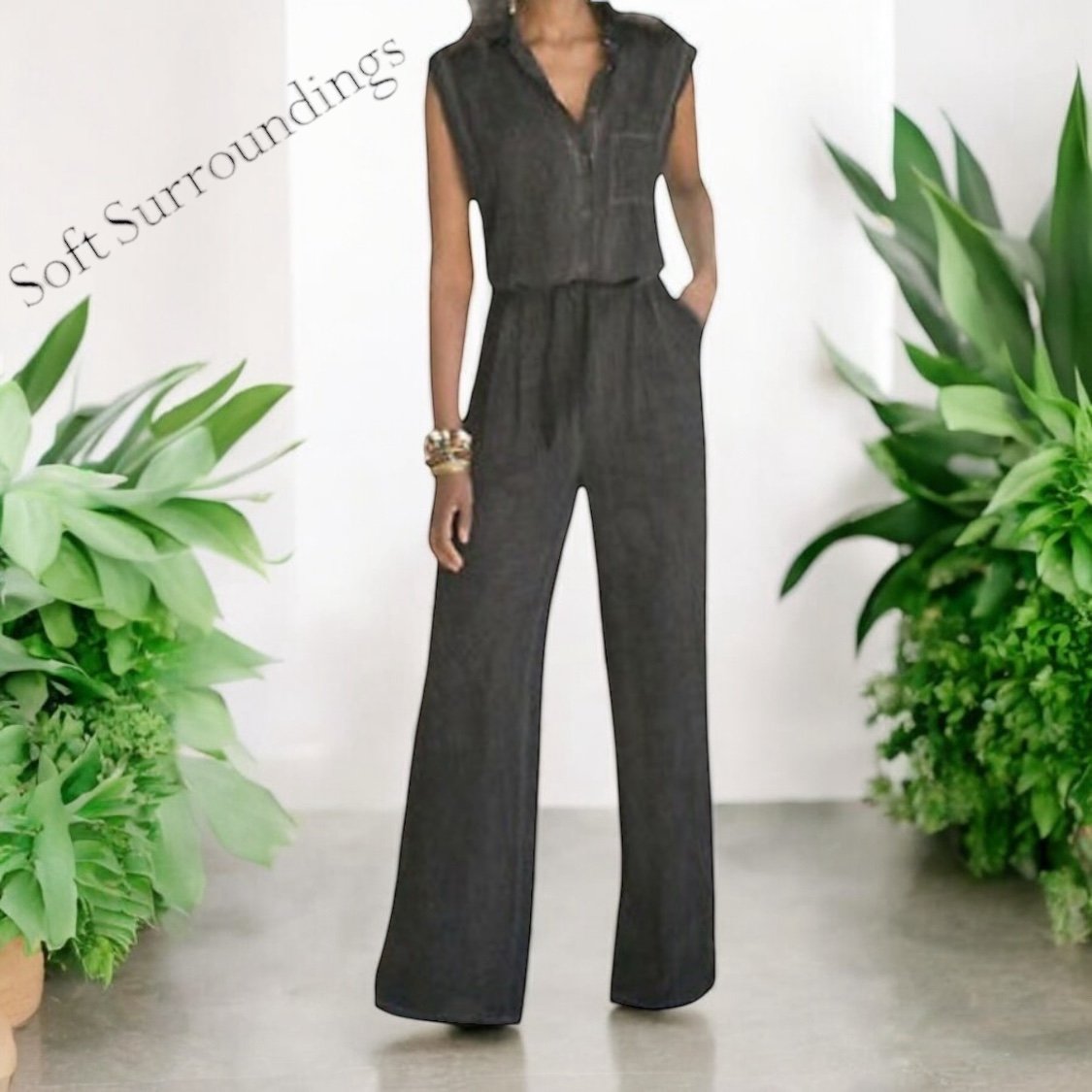 NWT Soft Surroundings Dark Grey Sleeveless Jumpsuit