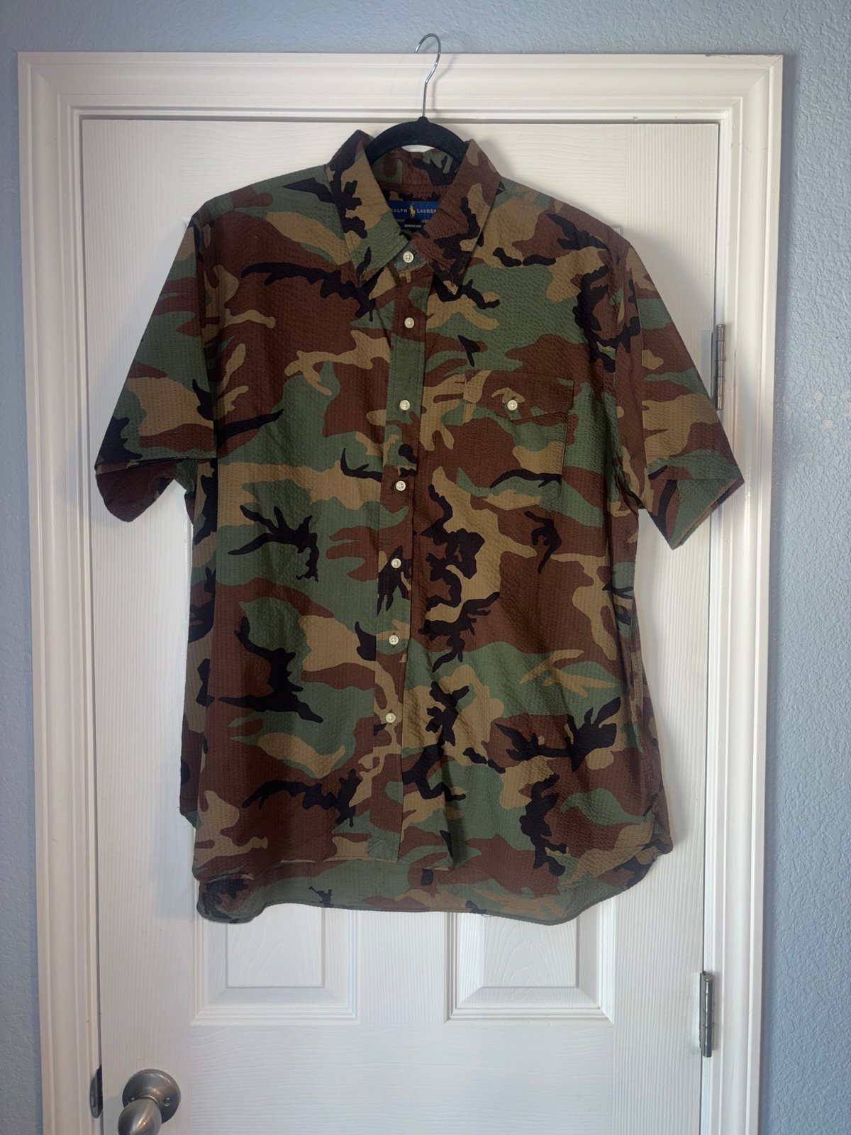 Polo Ralph Lauren NWOT Classic Fit Shirt Seersucker Short Sleeve Surplus Camo XL