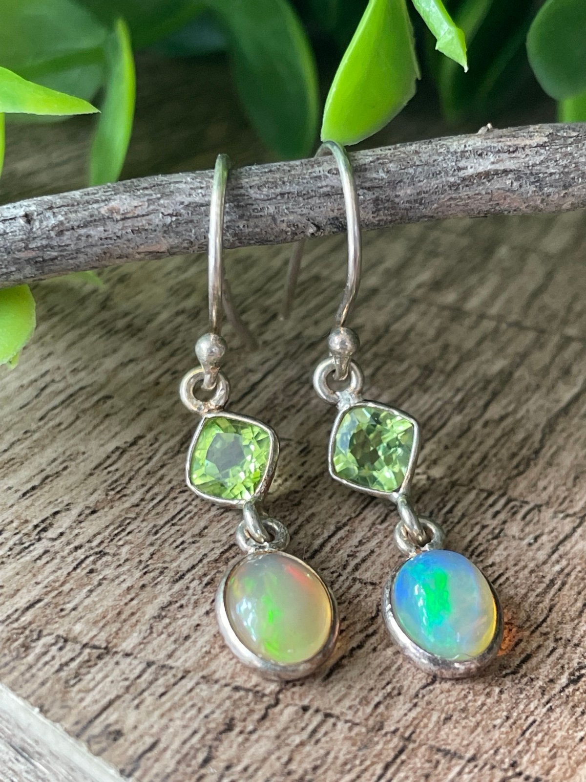 earrings Sterling Silver 925 with Fire Opal and peridot
