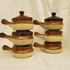 Brownstone Drip Vintage Soup Cauldrons with lids and handles