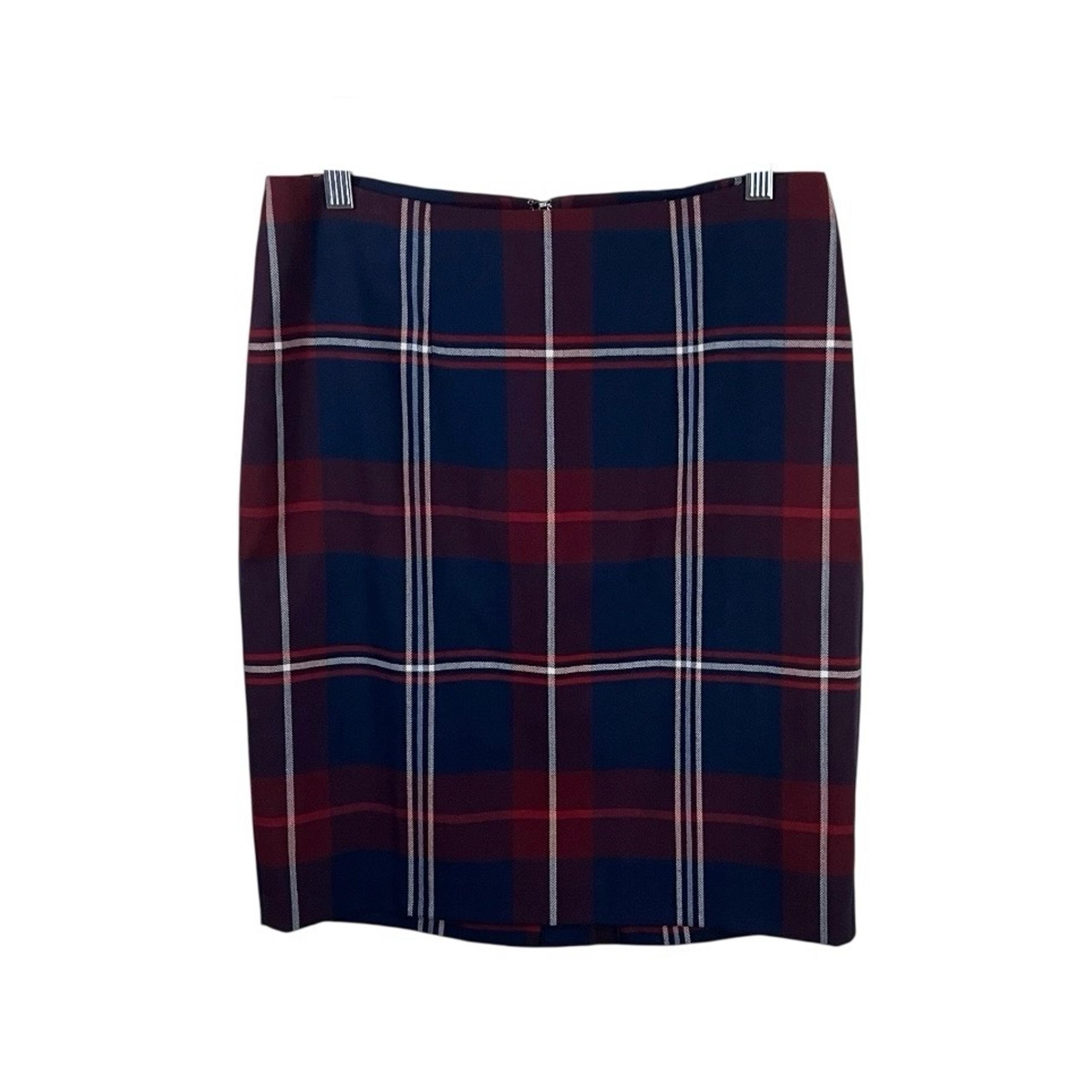 Tommy Hilfiger Plaid Pencil Skirt Women’s Size 2 Academia Navy Blue Red Slit