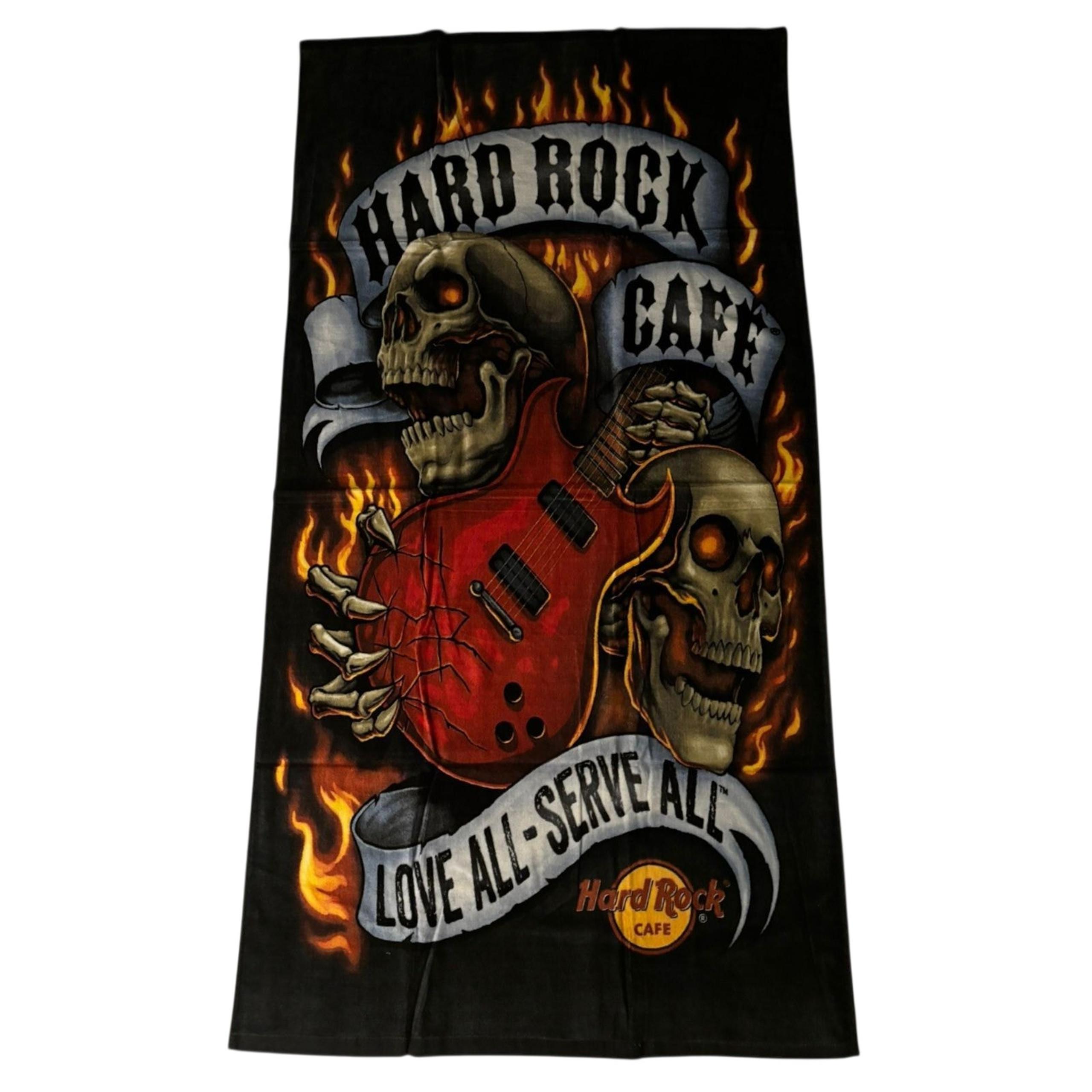 Hard Rock Cafe Black Beach Towel Guitar Skull Love All Serve All New NIP