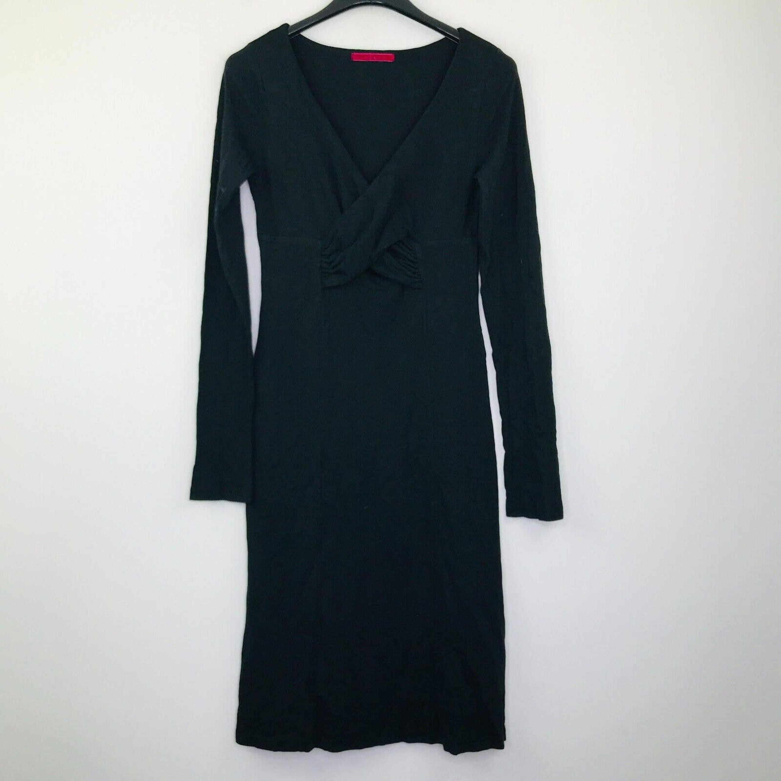 Velvet Women's Small Dress Black Solid V-Neck Wrap Front Long Sleeve Sheath BR29