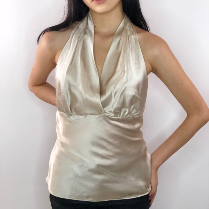 Champagne Gold Silk Halter Tank Top