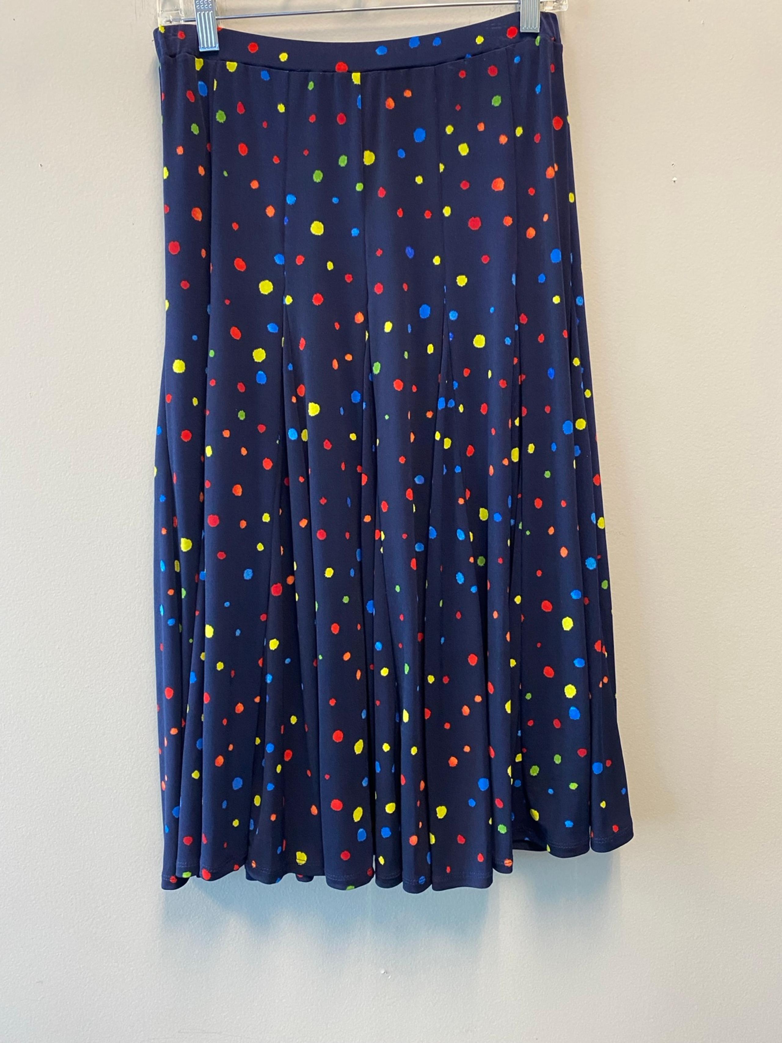 Philosophy Navy Blue Colorful Polka Dot A-Line Skirt—Small