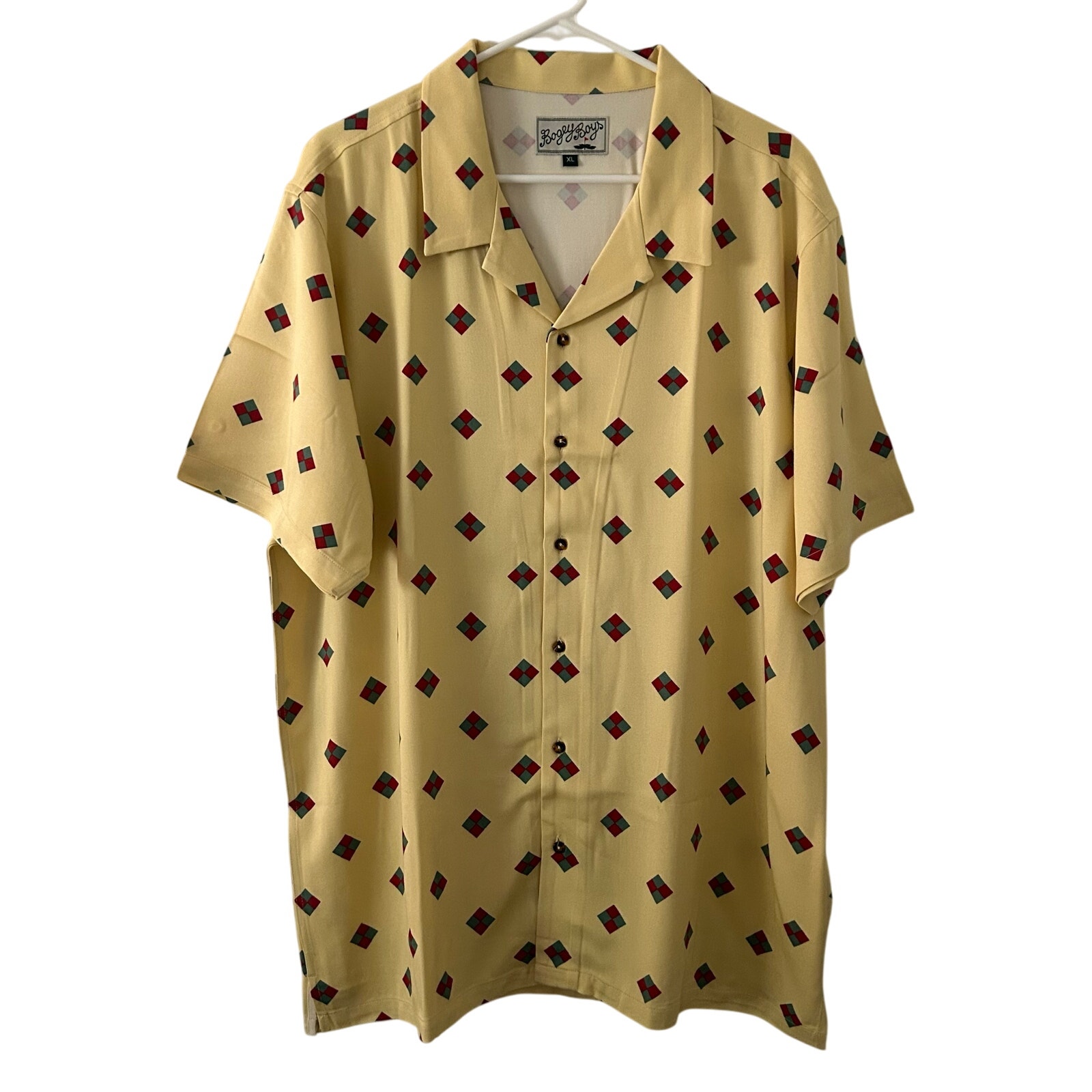 Bogey Boys Men's Button Rectangle Retro Style Golf Bowling Shirt L Large New