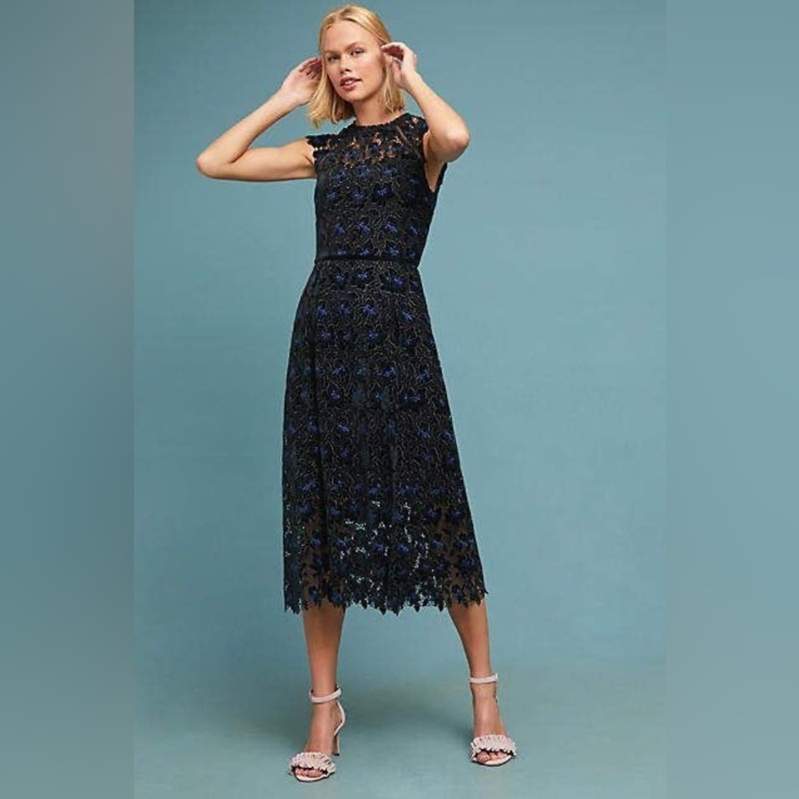 Shoshanna Nightingale Massena Midi Cap Sleeve Dress