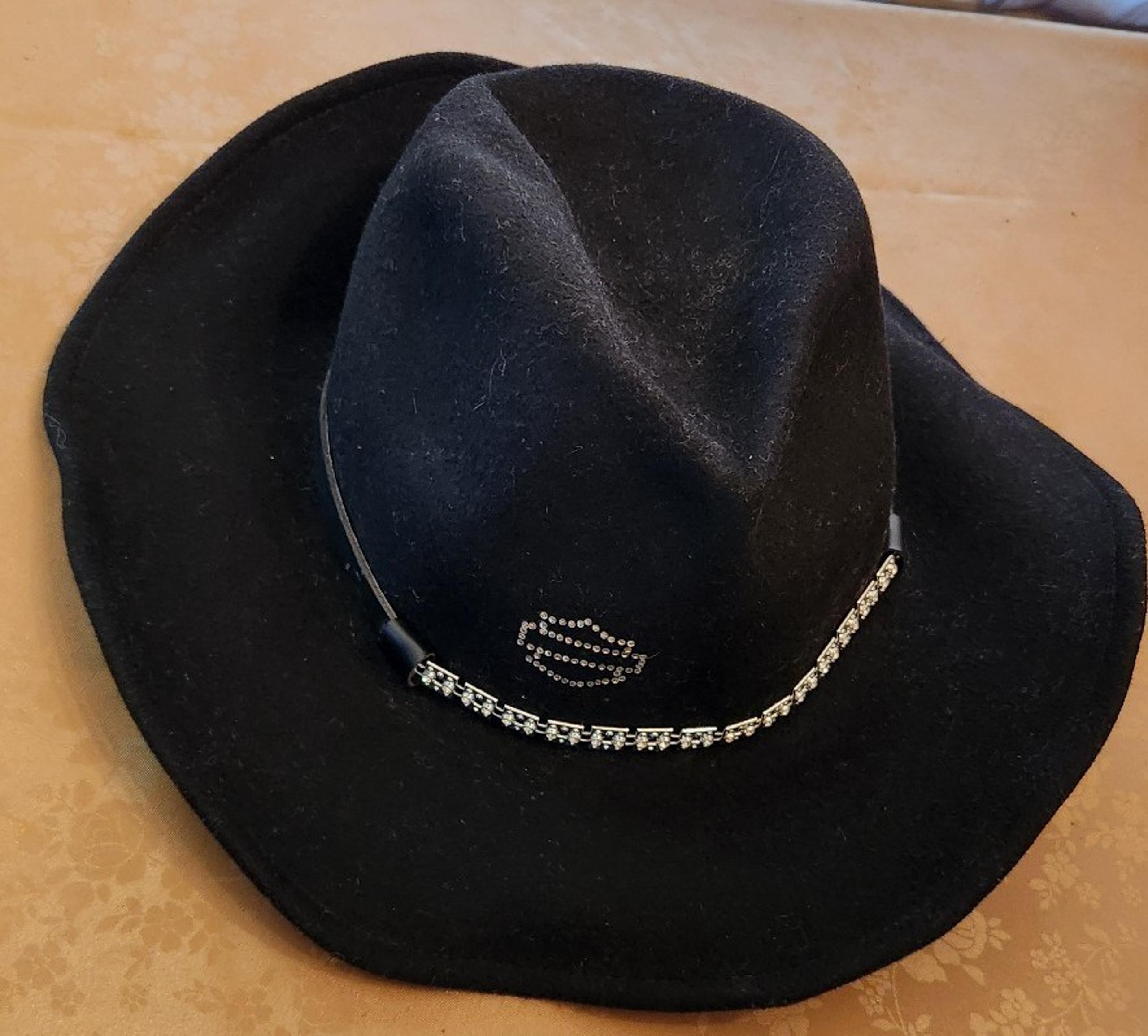 Harley-Davidson Women's Black Rhinestone Band 100% Wool Cowboy Hat USA Size L