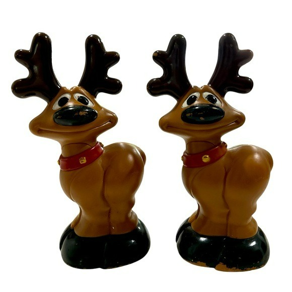 General Foam Set of Two 2 Vintage Funny Reindeer Holiday Christmas Blow Molds