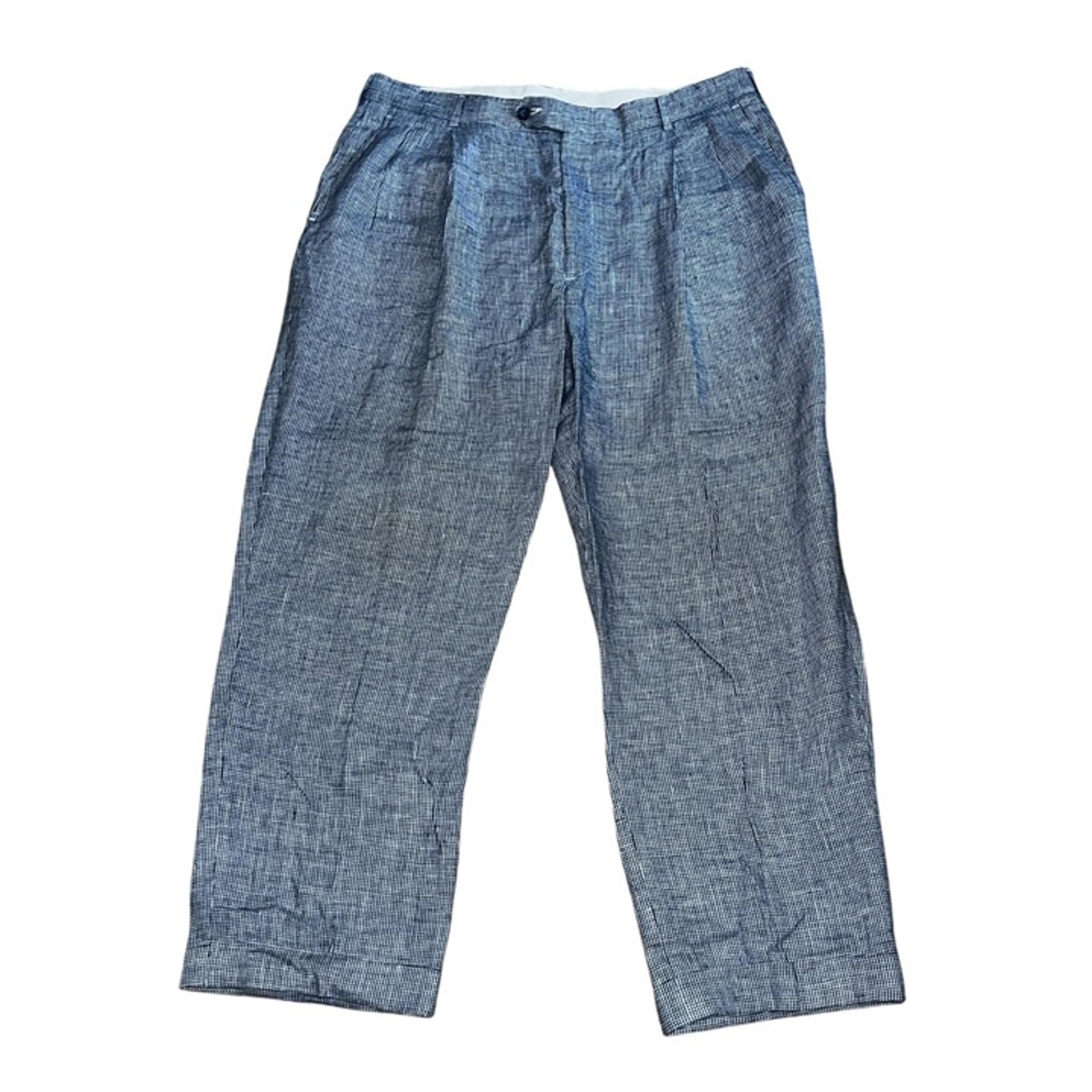 Berle Vintage Mini Plaid Cuffed Trouser Pants Sz 36 Mens  Navy Blue & White Plea