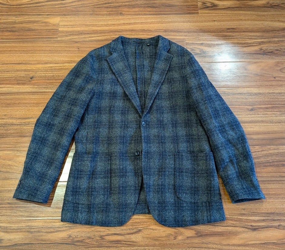 Uniqlo Black Blue Gray Wool Tweed Surgeon Blazer Jacket Sport Coat XL 44R