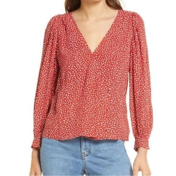 Madewell KINSTON PARK’ Side Button Wrap Top in Kilt Red Size L