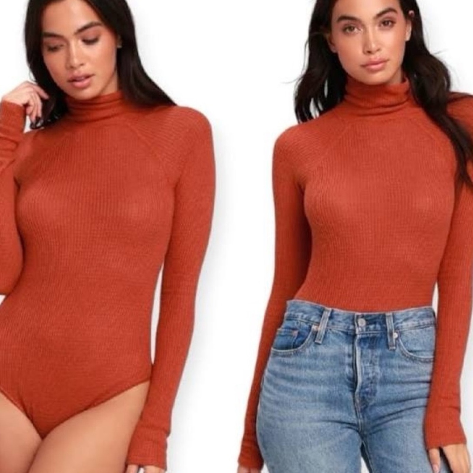 Free People Womens XS Bodysuit Rust Orange Waffle Knit NWT