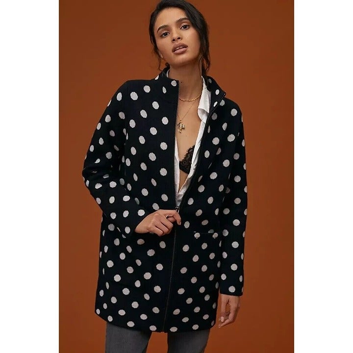 Anthropologie FIELD FLOWER HTF Black Polka Dot Wool Sweater Coat Dots Petite M