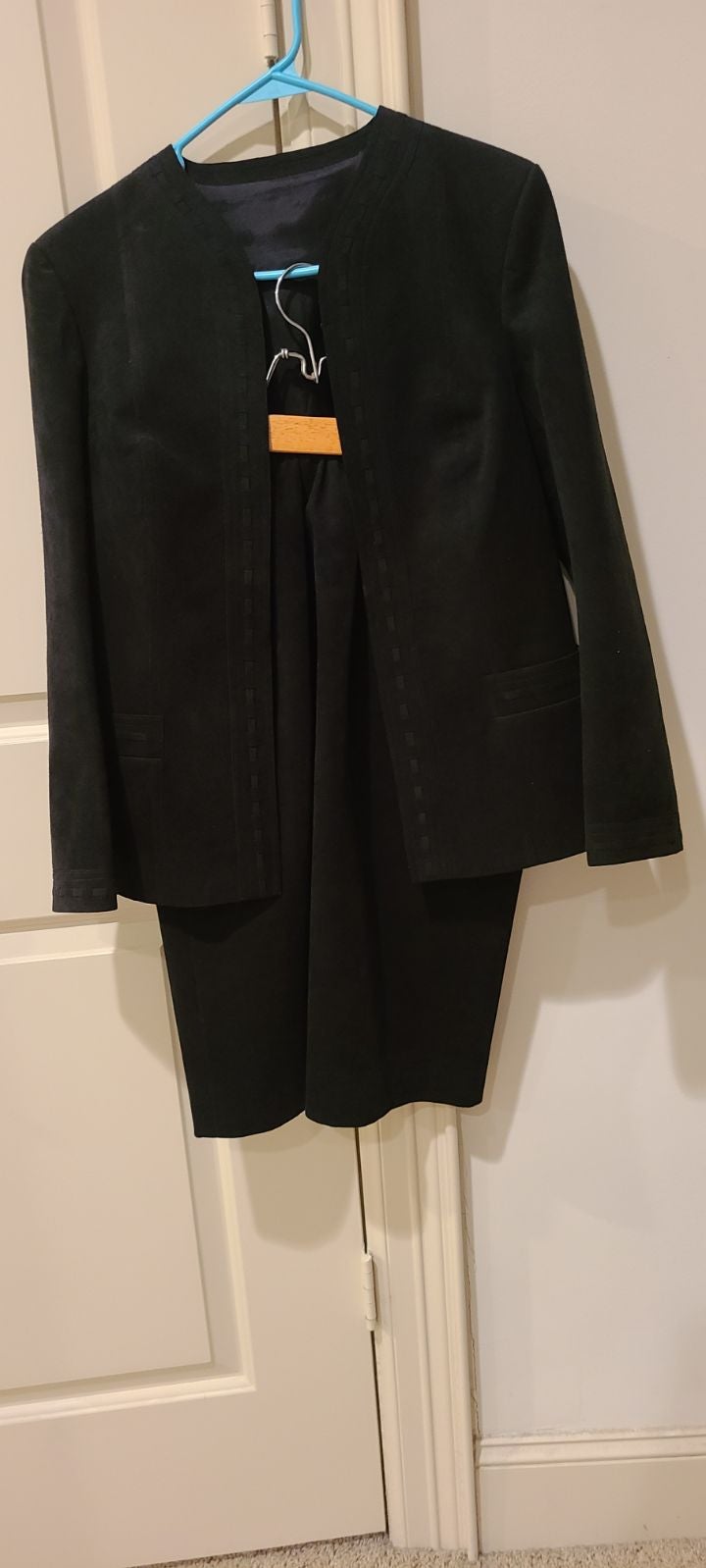 Neiman Marcus Suede Black Skirt Suit