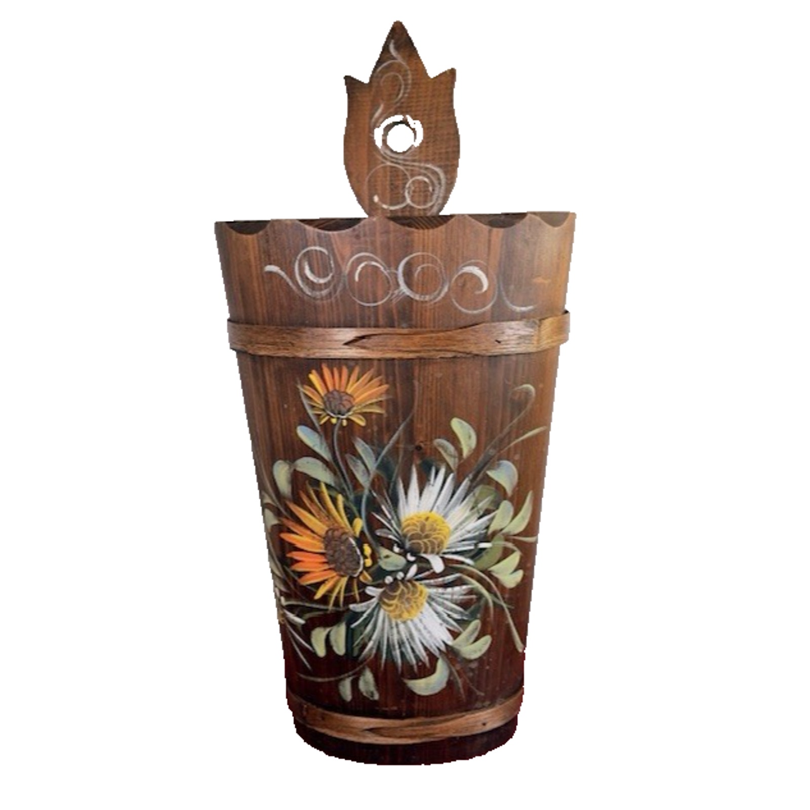 Umbrella Stand, Paul & Robert Eder West Germany Wood Carving Floral VTG