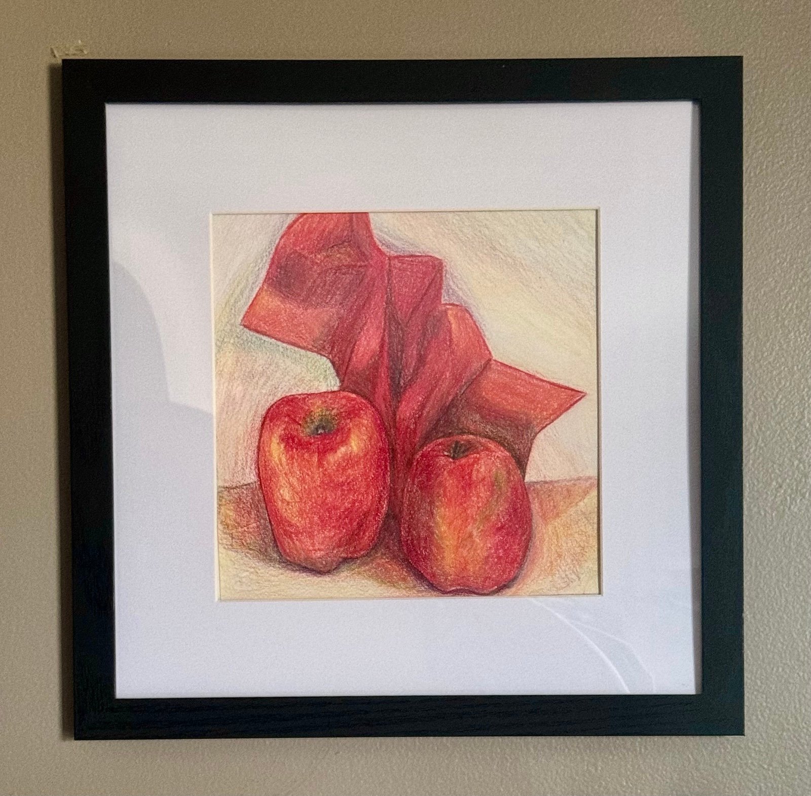 NEW Handmade Hand Crafted Original Artwork Art Red Apples Still Life Drawing