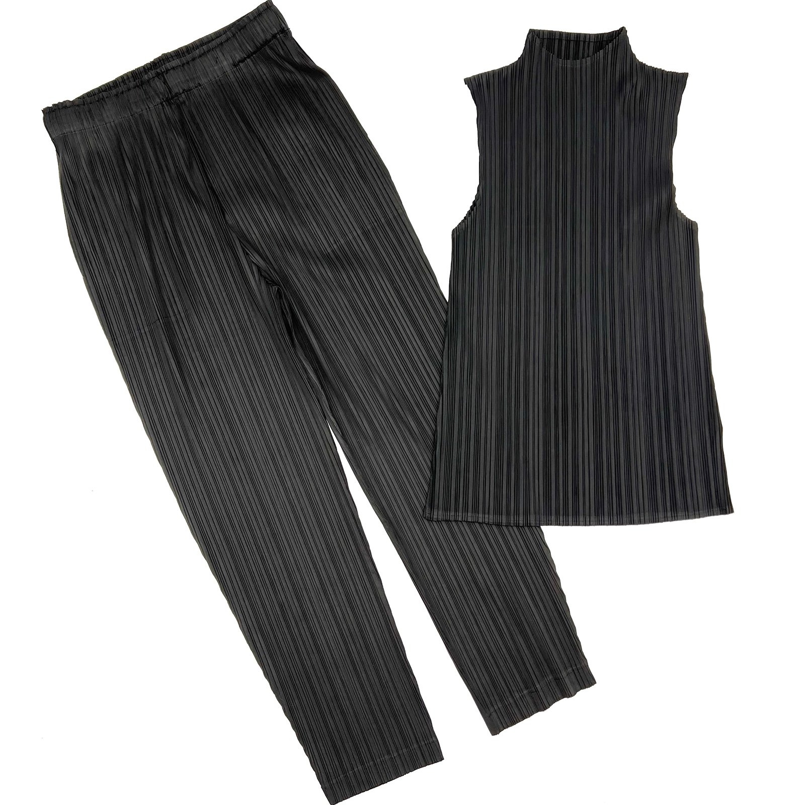 Office two pieces set turtleneck top loose pants casual pleated wide leg pants