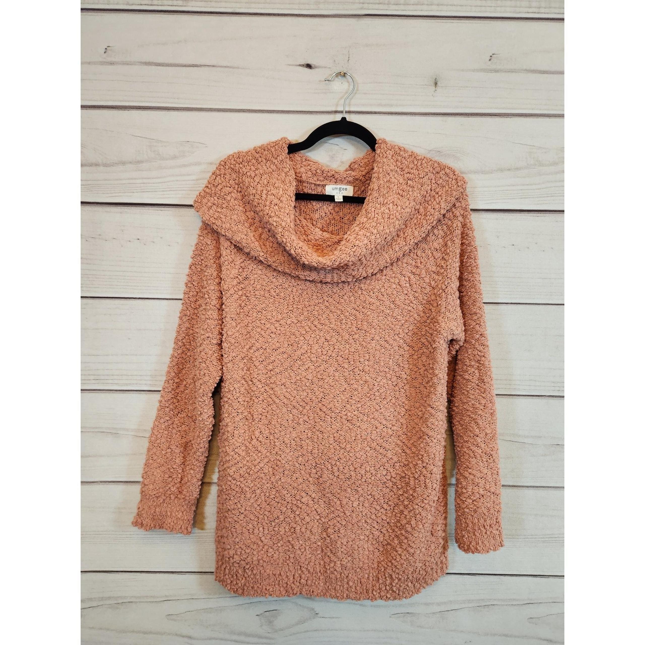 Umgee Women's Dusty Pink Solid Cowl Neck Long Sleeve Pullover Sweater Size Large