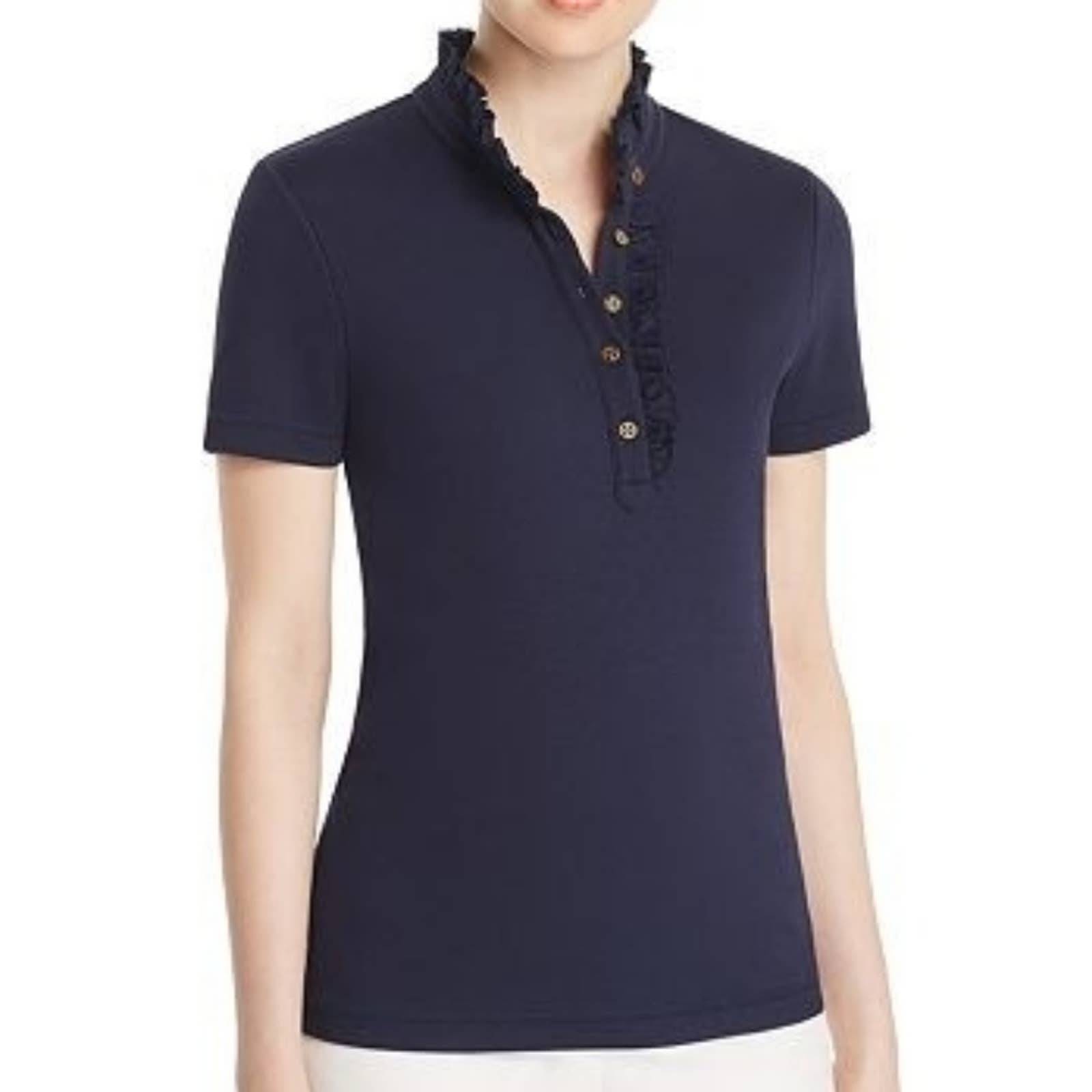 Tory Burch Emily Navy Polo Short Sleeve