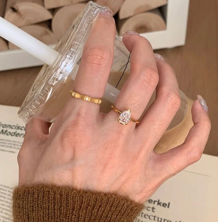 Gold Bezel Ring – Teardrop Cut Solitaire Design | Pre-Order