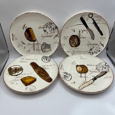 Williams Sonoma Bread Cheese Appetizer Plates French Postcard Cafe Ceramic 4pc