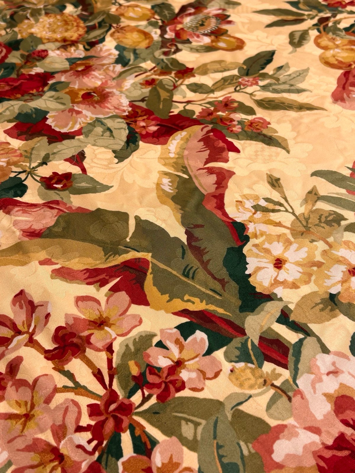 Custom Single Drapery Panel HUGE Pleated Floral Damask Blackout Lining 94”L