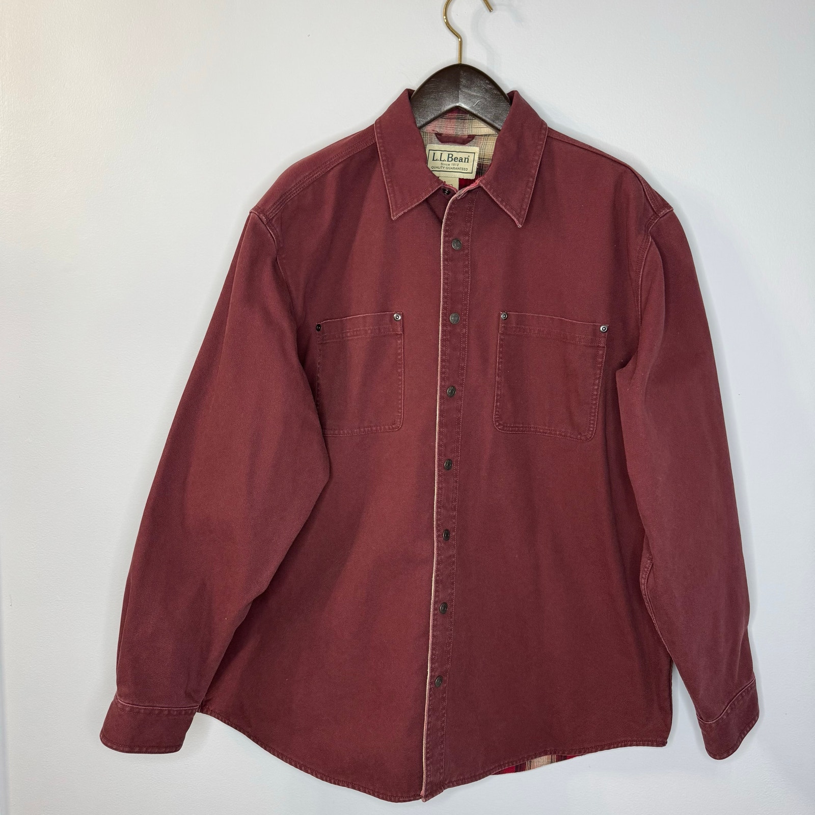 LL Bean Vgt Heavy Weight Plaid Lined Shirt Jacket Red Outdoor Workwear Mens XL