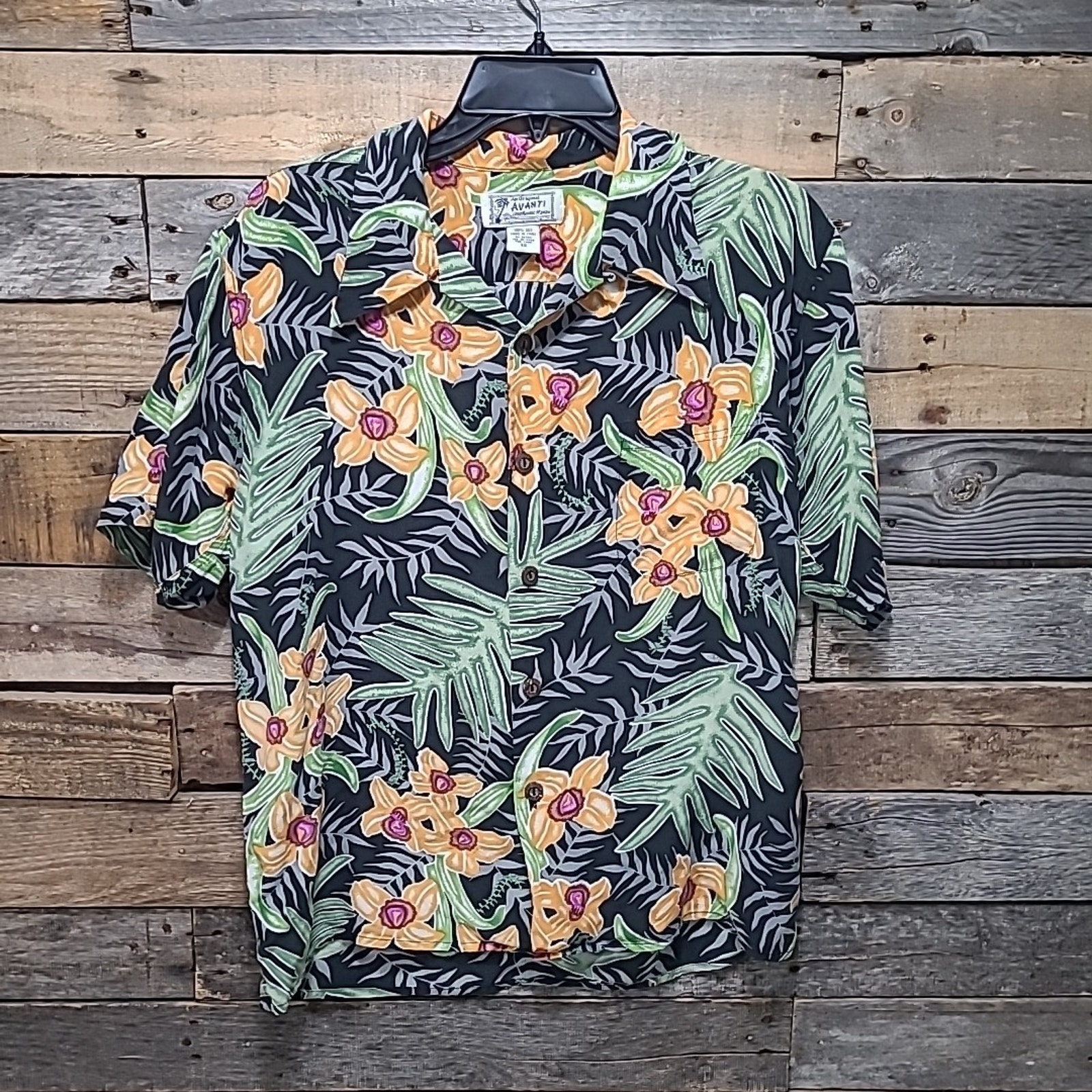 Avanti 100% Silk Hawaiian Shirt XS Orchid Palm Vintage Original