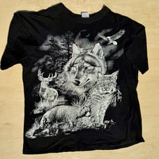 Vintage 1990 Wolf Bear Nature All Over Print Animal AOP T-Shirt
