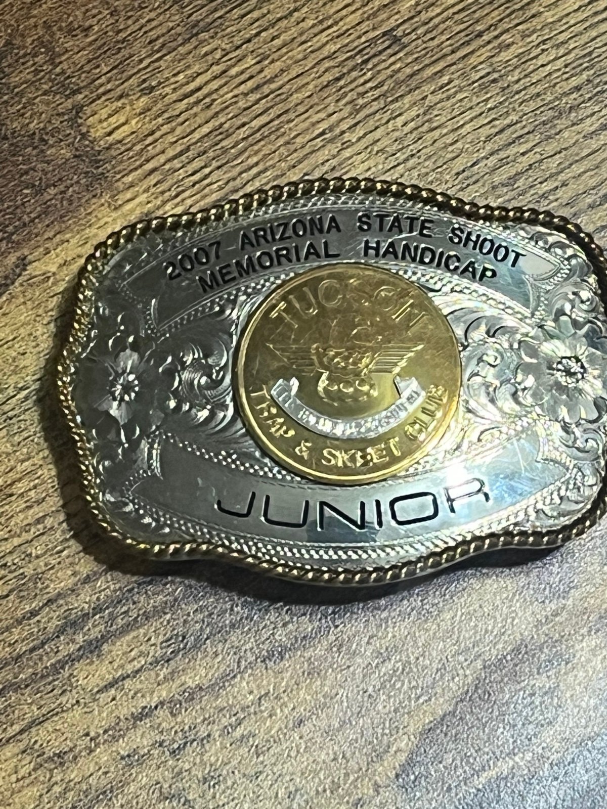 2007 German Silver Western Belt Buckle AZ Shooting Competition Handicap Division