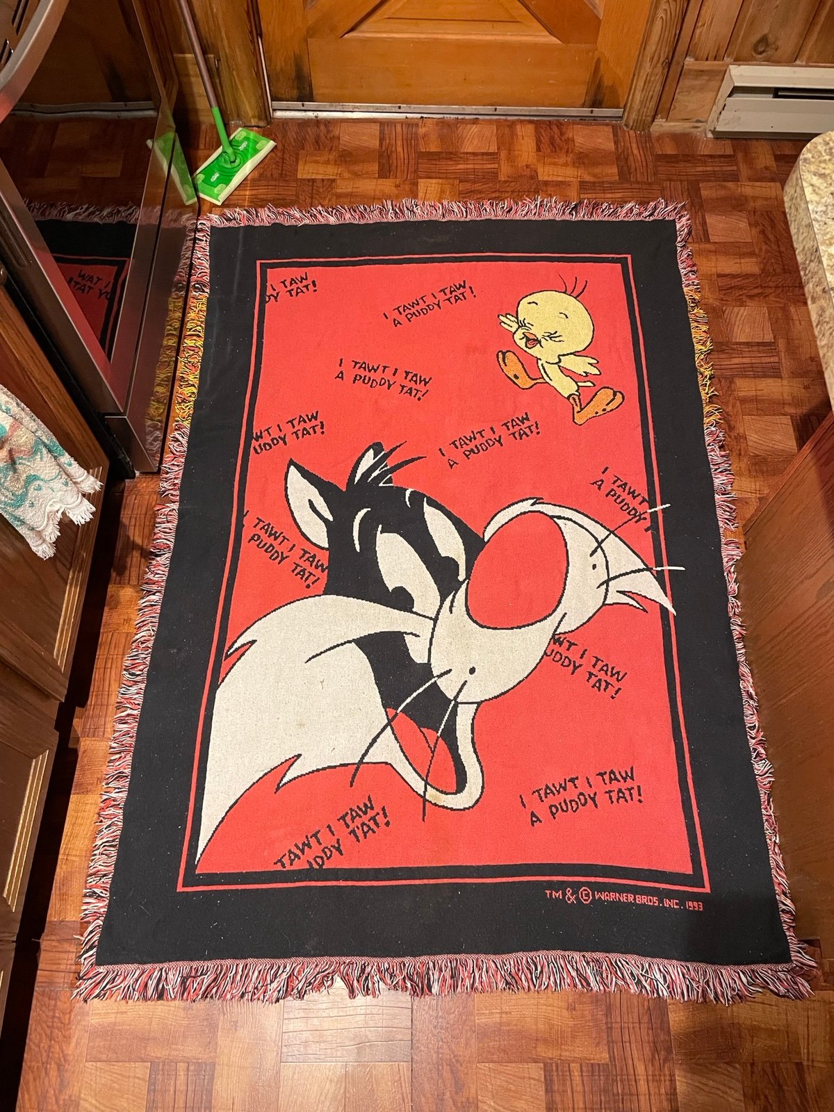 Vtg Looney Tunes Tweety Bird Throw Blanket Fringe 1993 Warner Bros 46 X 65